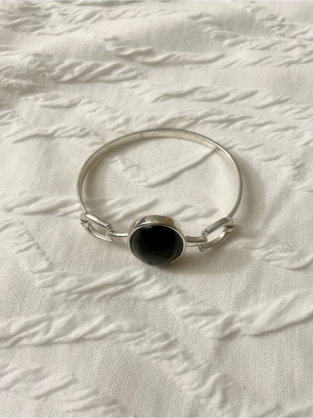 Silver Bracelet with Black Center Stone